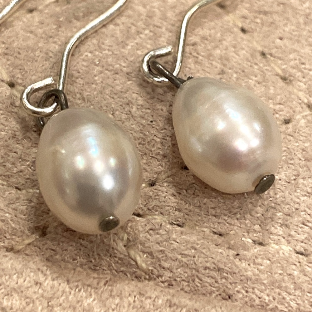 Pearl drop earrings with sterling silver hooks